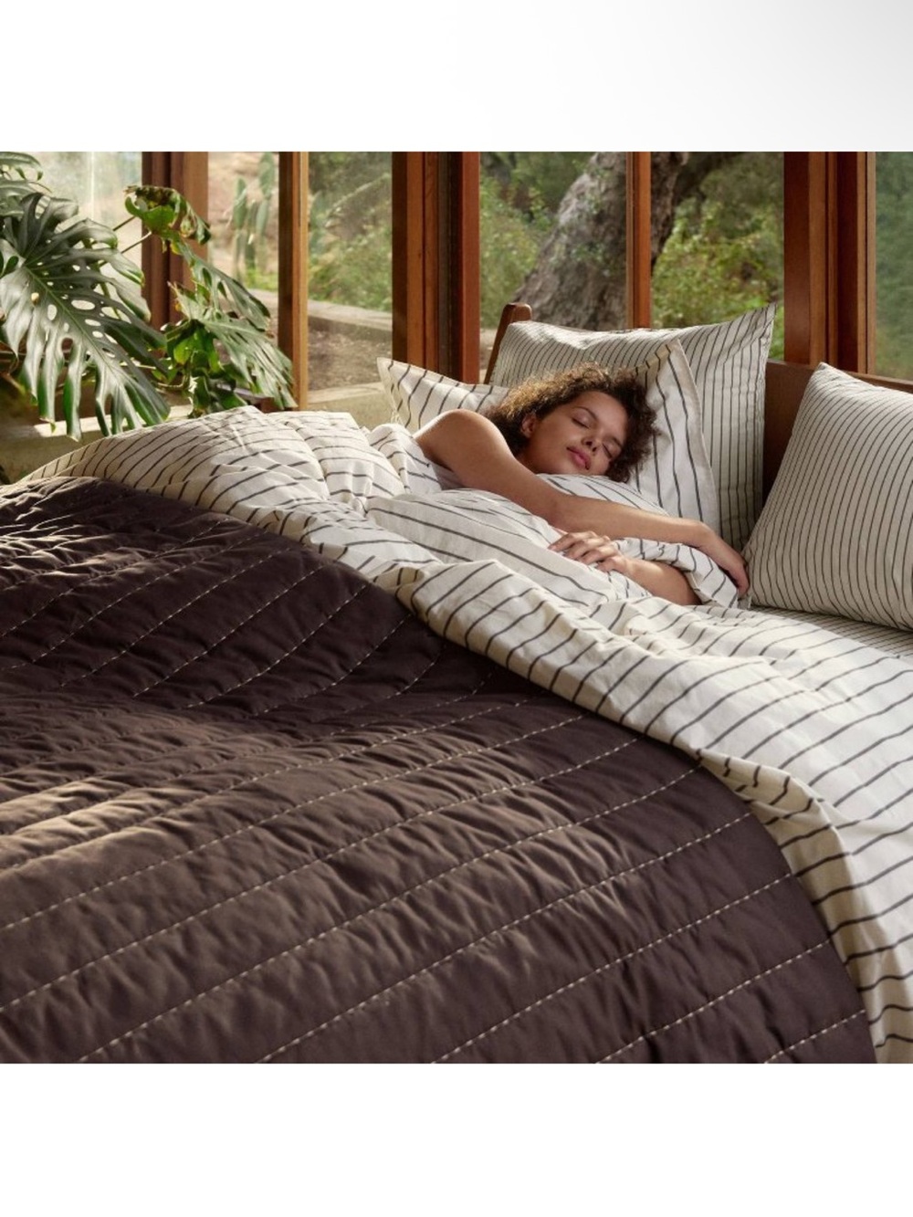 Parachute Target King/California King Cotton Quilt French Press & Natural Stripe